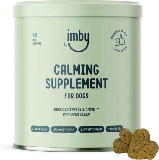 Imby “Kalmerend” Honden Supplement - Anti Stress Hondensnacks - Kalmeringsmiddel hond - Kalmerende hondensnoepje - 90 Hondenkoekjes