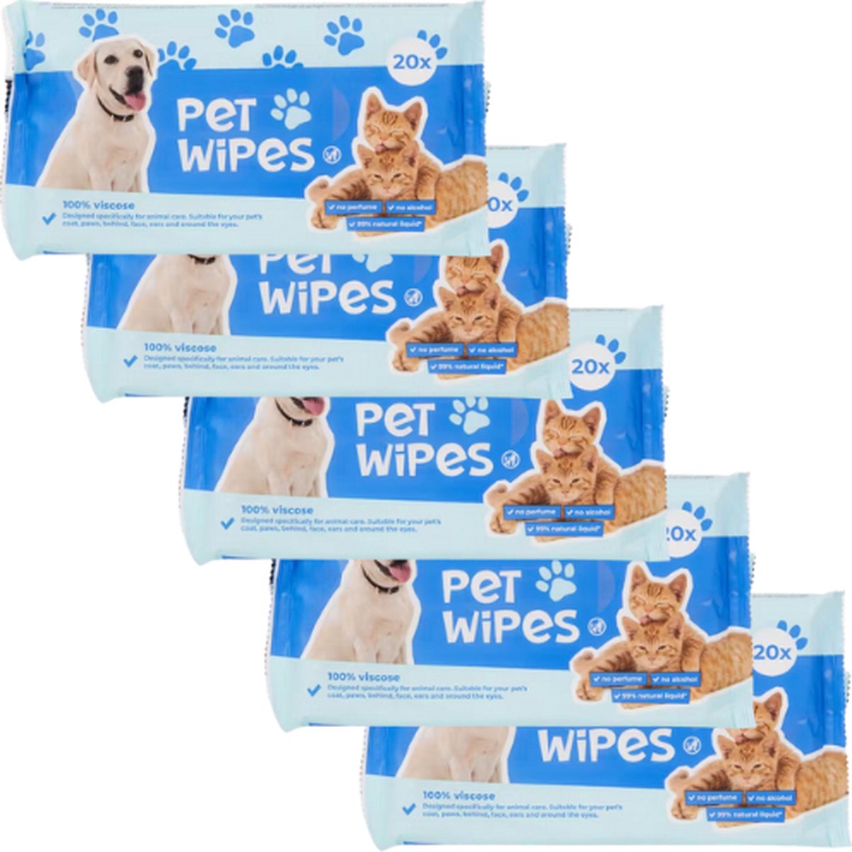 Pet cleaning wipes - 5 pakken - vochtige schoonmaakdoekjes voor honden of katten - Reinigingsdoekjes voor dieren - doekjes - Merkloos