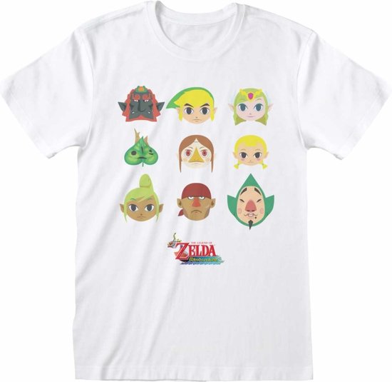 Nintendo The Legend Of Zelda - Wind Waker Faces Mens Tshirt - L - Wit