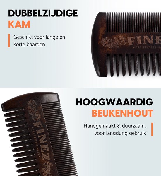 Finez Handgemaakte Dubbelzijdige Baardkam van Sandelhout - Inclusief Luxe Lederen Houder - Ideaal voor Baardolie en Baardbalsem - Perfect voor Onderweg