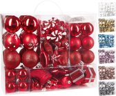 BRUBAKER Kerstballen 77-Delige Set - Kerstboomdecoraties met Ballen Sterren Laarzen Dennenappels Verpakkingen - Plastic - Rood