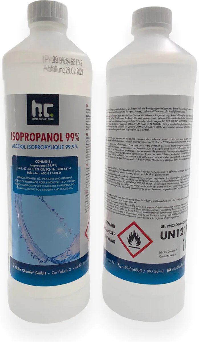 TCE - Isopropanol - Alcool isopropylique - IPA - 99,9% pur - 2 litres