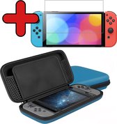 Hoes Geschikt voor Nintendo Switch Case Hard Cover Bescherm Hoesje Koord Met Screenprotector - Case Geschikt voor Nintendo Switch Hoes - Blauw