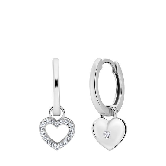 Lucardi Dames Zilveren oorringen met hanger hart met zirkonia - Oorbellen - 925 Zilver - Zilverkleurig