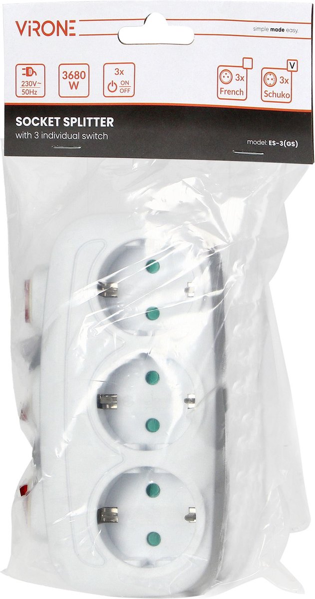 Rebel - Verlengsnoer met Lichtslinger - 3m - 5 Stopcontacten - 2x USB Rebel - Verlengsnoer met Lichtslinger - 3m - 5 Stopcontacten - 2x USB