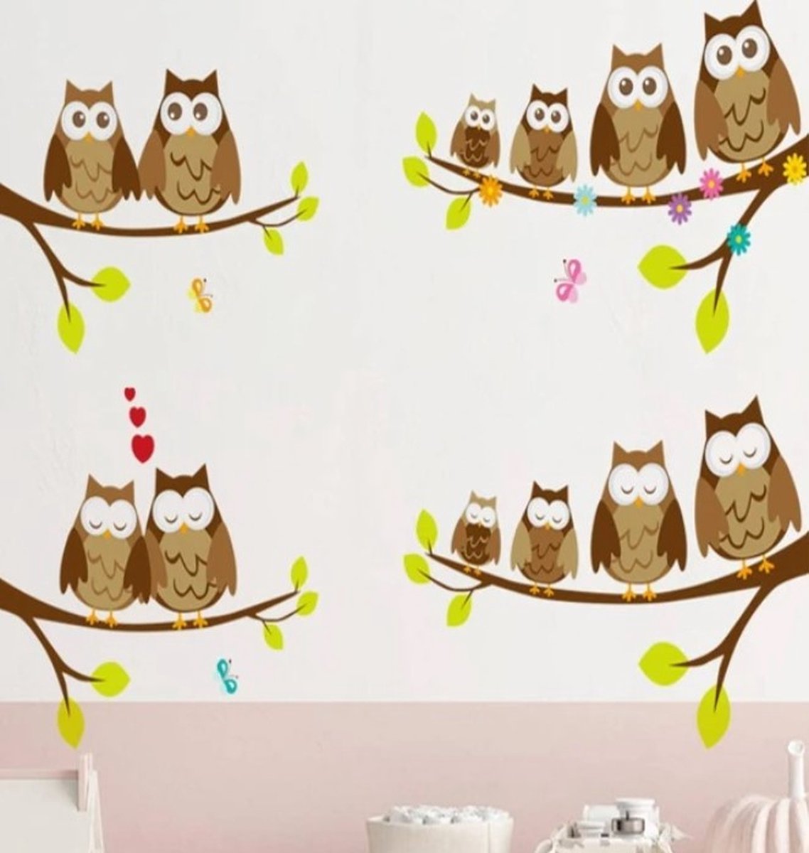 Muursticker Raamstickers Herfst / Autumn - Uil -Uilen op tak | Bos Stickers | Raam Decoratie - Winkel - School - Peuterspeelzaal - Huis - Veranda- Kantoor | Herbruikbaar - Waterdicht - Verwijderbaar | DH collection