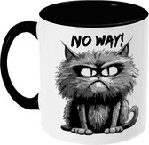 Beker Mok Grappige Grumpy Cartoon Kat 'No Way!' Zwart Wit 110z 350ml Keramiek