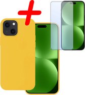 Hoes Geschikt voor iPhone 15 Plus Hoesje Siliconen Back Cover Case Met Screenprotector - Hoesje Geschikt voor iPhone 15 Plus Hoes Cover Hoesje - Geel