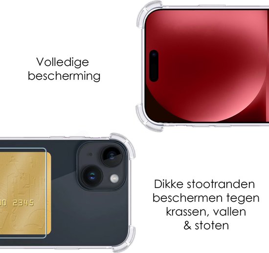 Coque pour iPhone 15 Plus , étui Transparent, résistant aux chocs, porte-cartes, avec 2 protecteurs d'écran