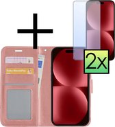 Hoes Geschikt voor iPhone 15 Pro Max Hoesje Book Case Hoes Flip Cover Wallet Bookcase Met 2x Screenprotector - Rosé goud