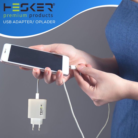USB Adapter Met 4 Poorten - 3 x USB 3.1A - 1 x Quickcharge 3.0 - USB Stekker - USB Lader - USB Oplader - Wit - Koptelefoon / Smartwatch / Smartphone / Tablet etc - Hesker