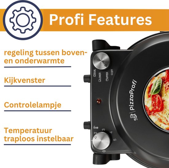 Sommertal PizzaProfi Elektrische Pizzaoven - Pizzaoven met 39cm of 32cm Steenplaat, Snelle 3-Minuten Pizza, tot 400°C - 5-delige set met Paninzet, 2x Pizzaschuiver, Snijder, Pizzasteen — afbeelding 5
