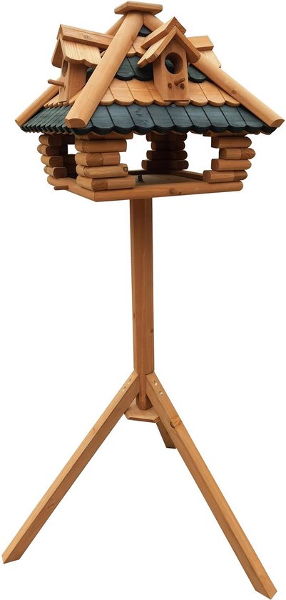 Toboli vogelvoederhuisje met standaard 130 cm dennenhout voor wilde vogels vogelhuis met kappelle