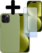 Hoesje Geschikt voor iPhone 15 Pro Hoesje Siliconen Case Met Screenprotector - Hoes Geschikt voor iPhone 15 Pro Hoes Siliconen - Groen