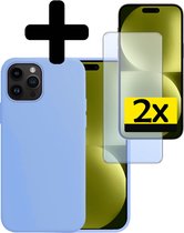 Hoesje Geschikt voor iPhone 15 Pro Hoesje Siliconen Case Met Screenprotector - Hoes Geschikt voor iPhone 15 Pro Hoes Siliconen - Lichtblauw