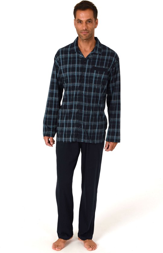 Normann heren doorknoop pyjama Trend 71284 - Blauw - S/48