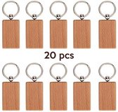 20 stuks beuken houten sleutelhanger, houten tags sleutelhangers hangende decoratie voor handtas portemonnee mobiel(Rechthoek)
