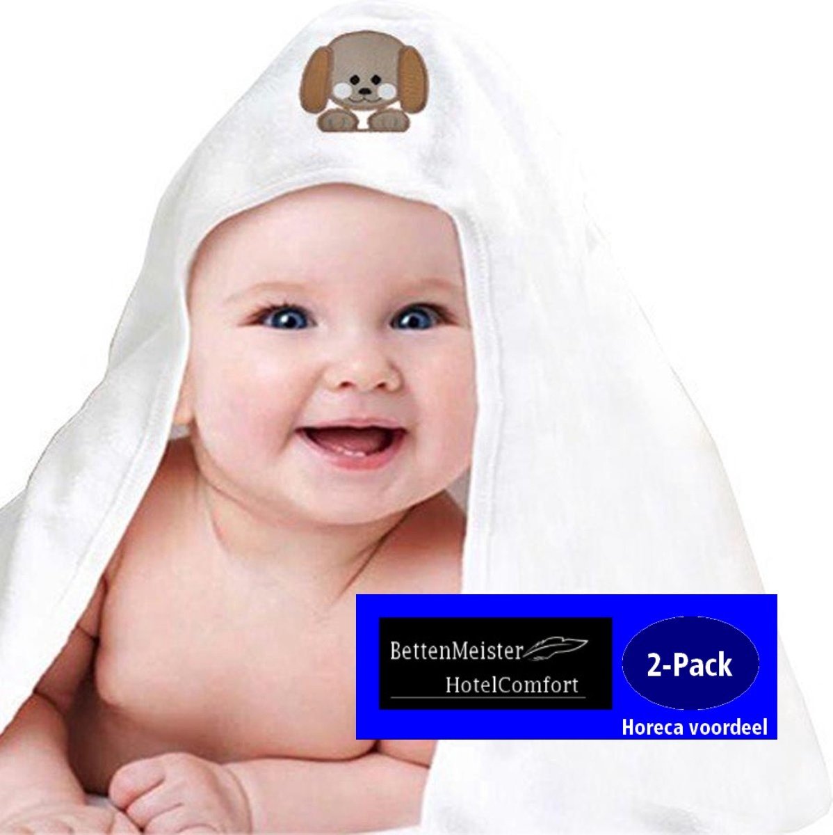 Badcape met capuchon + Baby Handdoeken wit - puppy -75x75 cm - - 400g.m² 100% katoen