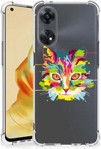 Silicone Case Geschikt voor OPPO Reno8 T 4G Smartphone hoesje met doorzichtige rand Cat Color