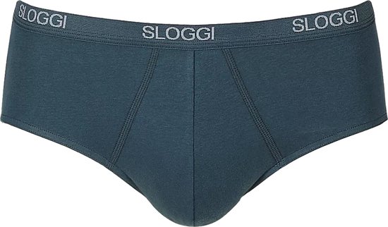 Sloggi teal midi slip met herhaaldelijk het 'SLOGGI' logo op de elastische band.