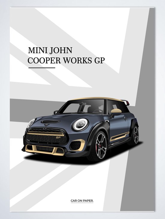 Mini John Cooper Works GP Mat Grijs op Poster - 50 x 70cm - Auto Poster Kinderkamer / Slaapkamer / Kantoor