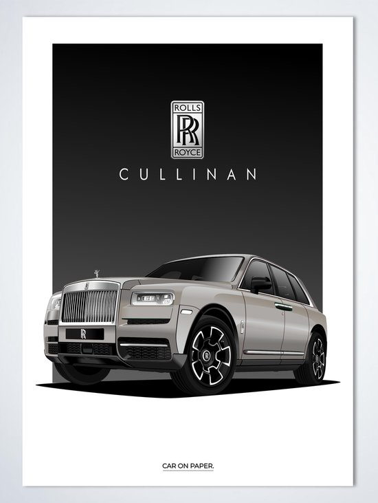 Rolls Royce Cullinan Creme op Poster - 50 x 70cm - Auto Poster Kinderkamer / Slaapkamer / Kantoor