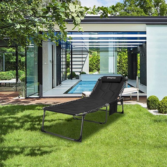 Oversize gewatteerde ligstoel 4-positie verstelbare 78 x 27 inch tuin lounge stoel voor zware mensen opvouwbaar kampbed met kussen, belasting 300 pond voor camping tuin terras zwembad binnen buiten van Homgarden — afbeelding 2
