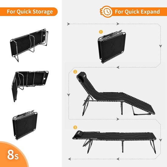 Oversize gewatteerde ligstoel 4-positie verstelbare 78 x 27 inch tuin lounge stoel voor zware mensen opvouwbaar kampbed met kussen, belasting 300 pond voor camping tuin terras zwembad binnen buiten van Homgarden — afbeelding 3