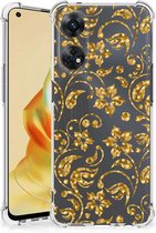 Smartphone hoesje Geschikt voor OPPO Reno8 T 4G Hoesje Bumper met transparante rand Gouden Bloemen