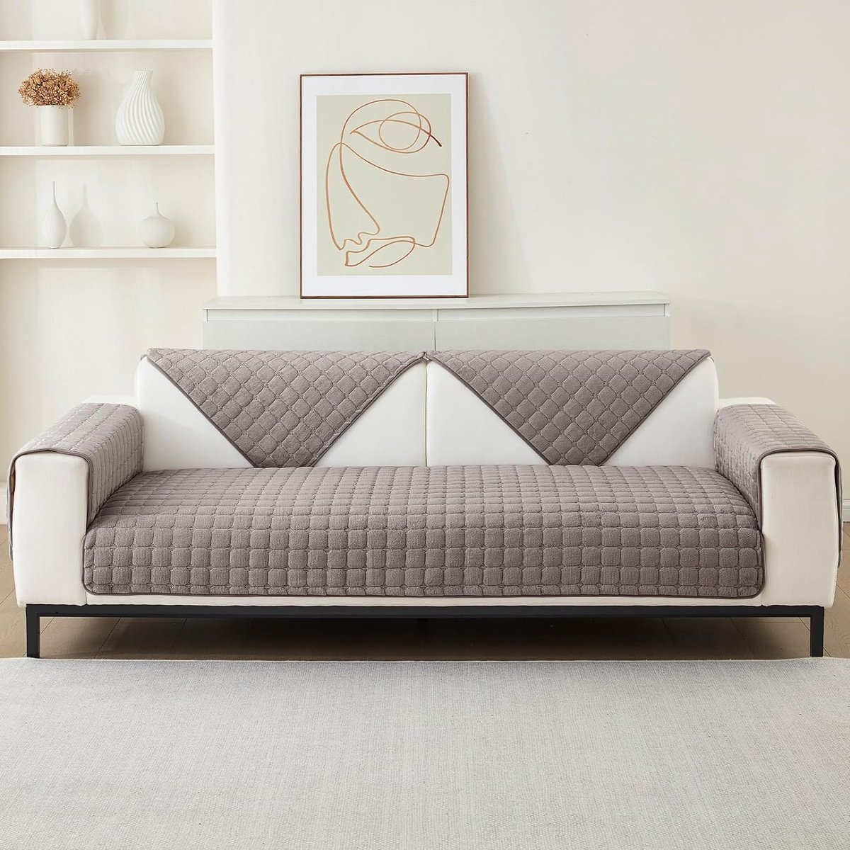 Fluwelen bankovertrek voor 1-, 2-, 3-, 4-zits, L-vorm, hoekbank, overtrek, bankovertrek, antislip, verkocht (bruin, 70 x 150 cm verkocht per stuk)