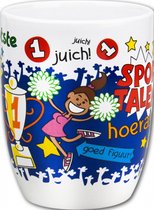 Mok - Toffeemix - Sporttalent - Cartoon - In cadeauverpakking met gekleurd krullint