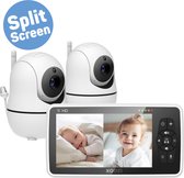 XOOZI SD2 - Babyfoon met Camera - Baby Camera - Baby Monitor - Babyphone - 5 Inch - Split Screen - Vox Modus - 8 Slaapliedjes - Handige Zwanenhals - Complete Set Voor 2 Kinderen - Zonder Wifi en App