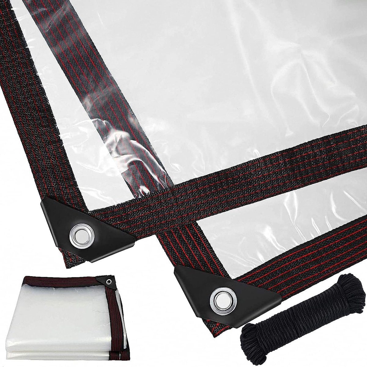 tow000ack Dekzeil,Waterdicht Transparant Zeil met ogen,PVC Doorzichtig Tentzeil,0,35 mm,Weerbestendig Opvouwbaar Afdekzeil,Multifunctioneel Zeildoek voor Buiten,Terras,400g/㎡,met Touw (170cm x 600cm