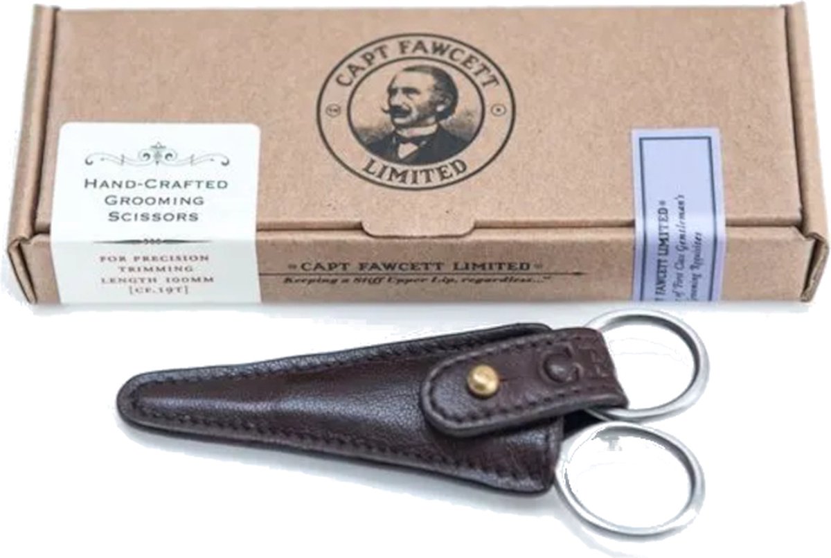 CAPTAIN FAWCETT'S GENTLEMEN'S EMPORIUM Snorrenschaar, met lederen houder.