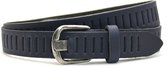 Riem en cuir à fente Perfo bleu - 3 cm de large - La ceinture perforée qui s'adapte toujours - Tour de taille : 115 cm - Longueur totale : 130 cm