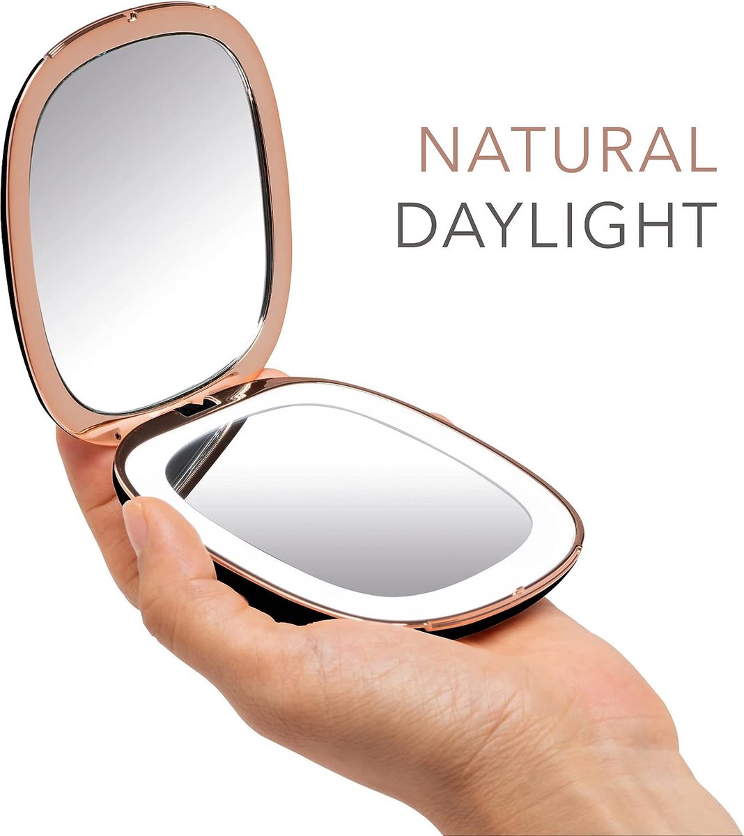 Goedkoopste oplaadbare compacte Make-up Spiegel met dimbaar LED Licht, 1X/ 10X Vergroting – Daglicht LED, Draagbaar, 101mm Premium Glas, Mila (Purper