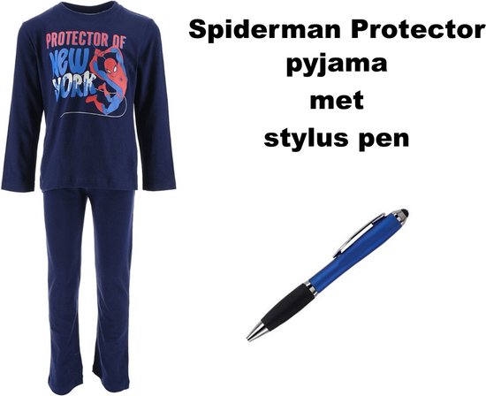 Spiderman - Marvel - Pyjama - Protector Donkerblauw met Stylus Pen. Maat 116 cm / 6 jaar.