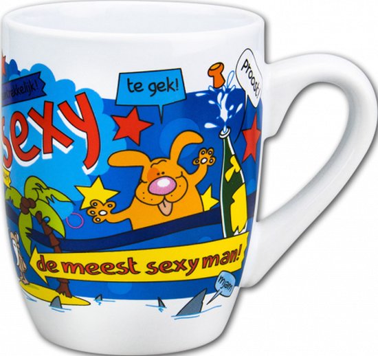 Mug - Snoep - L'homme le plus sexy - Dessin animé - Dans un emballage cadeau avec ruban de curling coloré