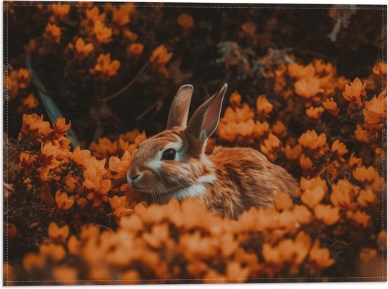 Vlag - Konijn - Bloemen - Planten - Natuur - 40x30 cm Foto op Polyester Vlag