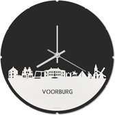 Skyline Klok Rond Voorburg Wit Glanzend - Ø 44 cm - Stil uurwerk - Wanddecoratie - Meer steden beschikbaar - Woonkamer idee - Woondecoratie - City Art - Steden kunst - Cadeau voor hem - Cadeau voor haar - Jubileum - Trouwerij - Housewarming -