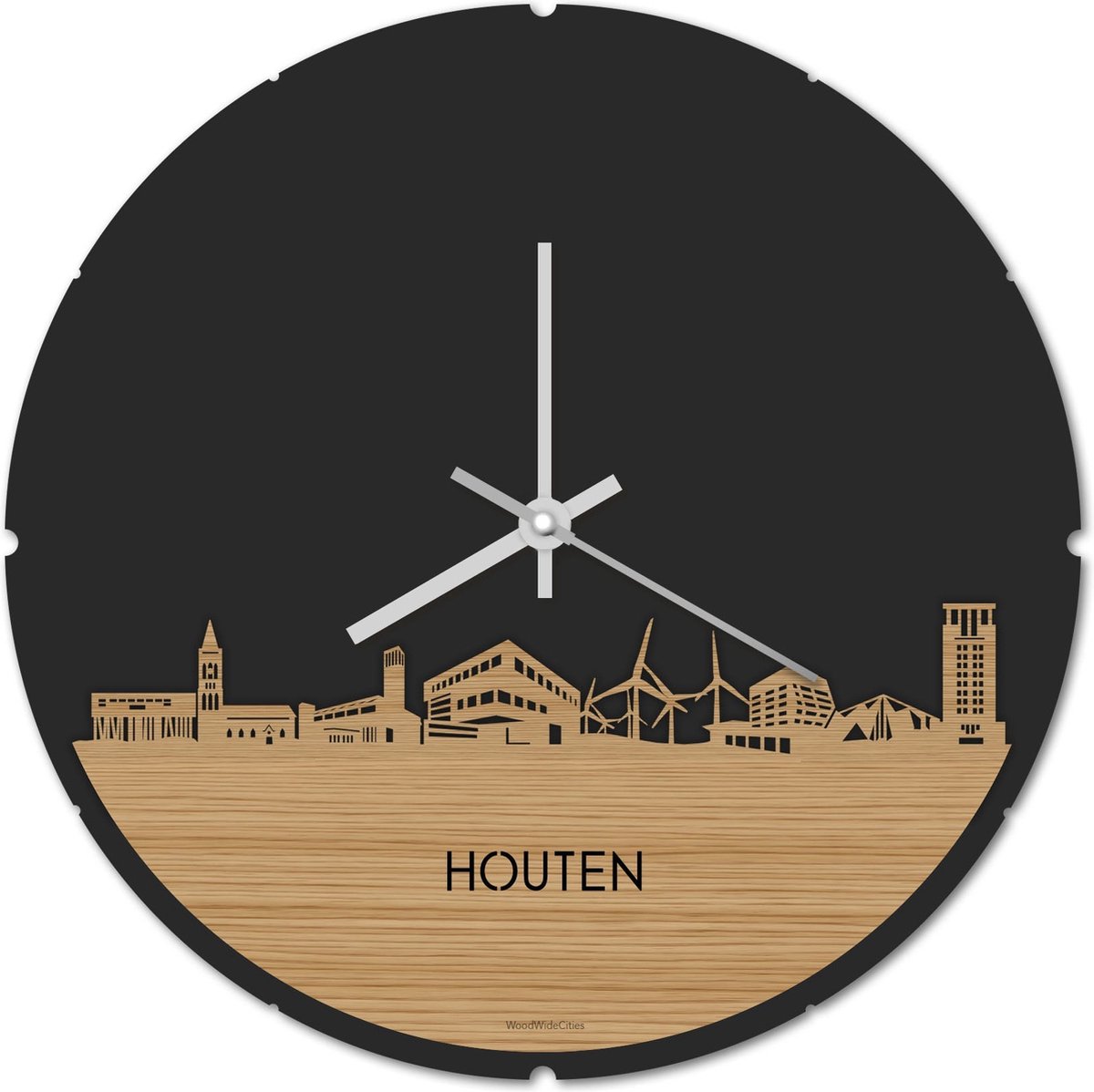 Skyline Klok Rond Houten Bamboe hout - Ø 44 cm - Stil uurwerk - Wanddecoratie - Meer steden beschikbaar - Woonkamer idee - Woondecoratie - City Art - Steden kunst - Cadeau voor hem - Cadeau voor haar - Jubileum - Trouwerij - Housewarming -