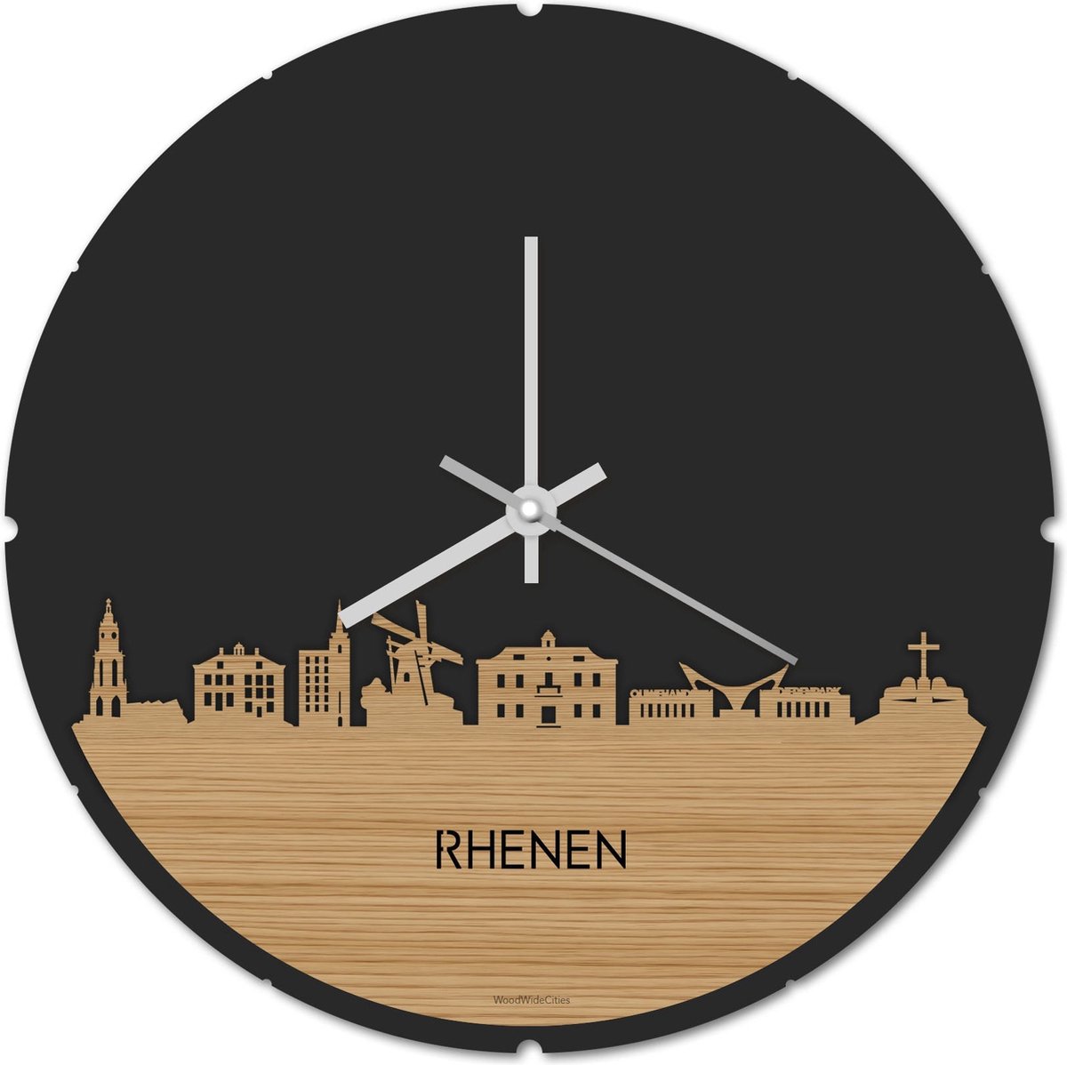 Skyline Klok Rond Rhenen Bamboe hout - Ø 44 cm - Stil uurwerk - Wanddecoratie - Meer steden beschikbaar - Woonkamer idee - Woondecoratie - City Art - Steden kunst - Cadeau voor hem - Cadeau voor haar - Jubileum - Trouwerij - Housewarming -
