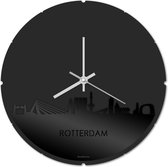 Skyline Klok Rond Rotterdam Zwart Glanzend - Ø 44 cm - Stil uurwerk - Wanddecoratie - Meer steden beschikbaar - Woonkamer idee - Woondecoratie - City Art - Steden kunst - Cadeau voor hem - Cadeau voor haar - Jubileum - Trouwerij - Housewarming -