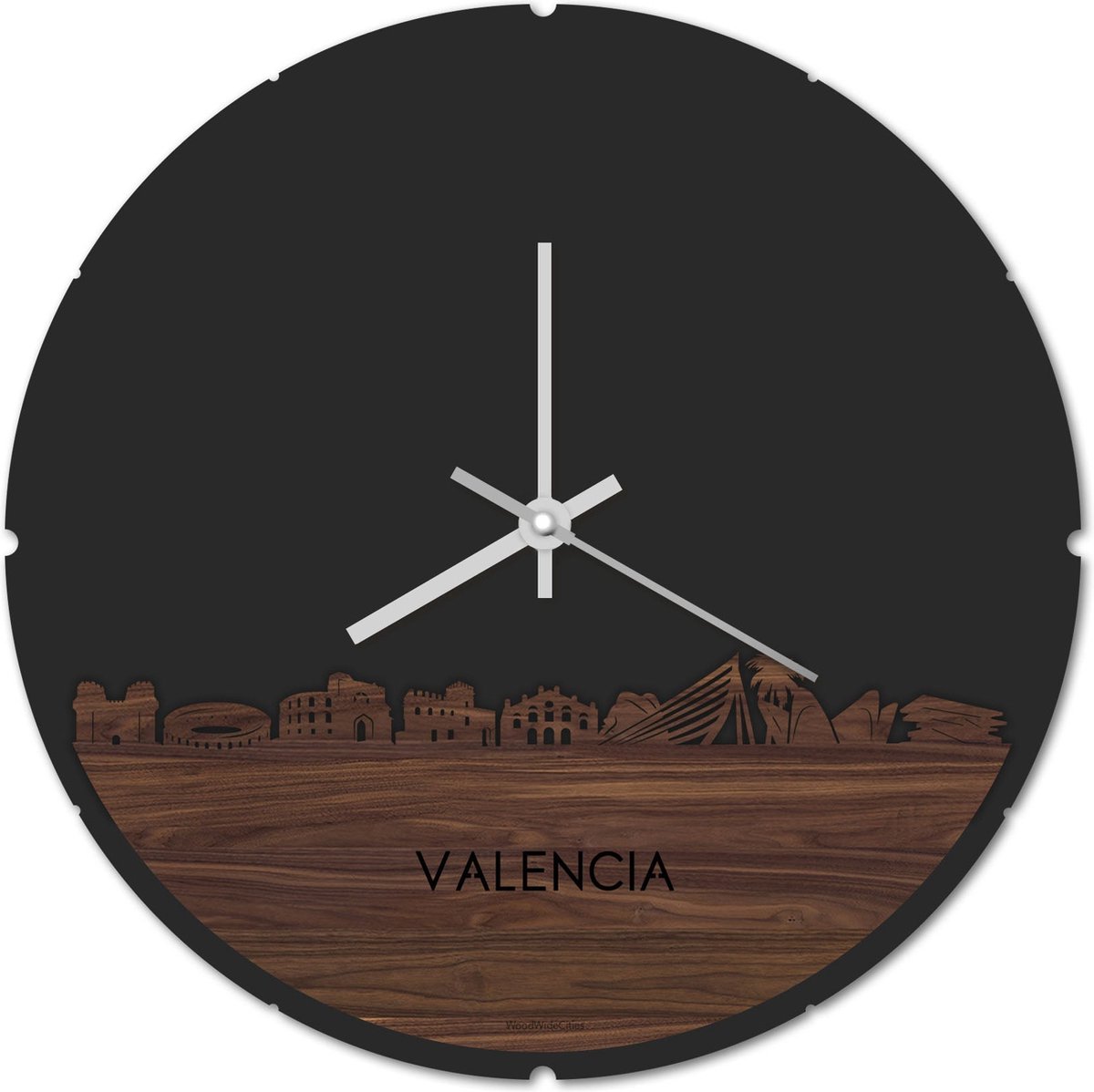 Skyline Klok Rond Valencia Notenhout - Ø 44 cm - Stil uurwerk - Wanddecoratie - Meer stede