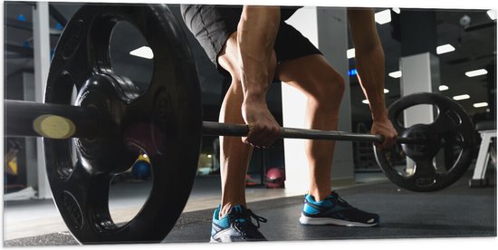 Vlag - Mens - Spieren - Schoenen - Oefening - Sporten - Fitness - Sportschool - Gewichten - 100x50 cm Foto op Polyester Vlag