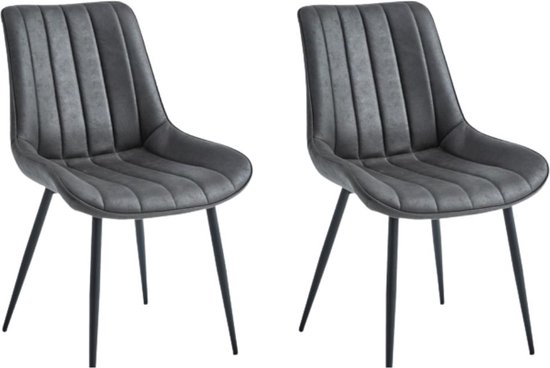 Colenis® - Verta Eetkamerstoel - Set Van 2 - Antraciet - Microfiber Stof - Industrieel