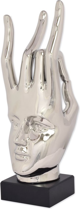 Keramisch Beeld van een Handmasker zilver 37 cm hoog