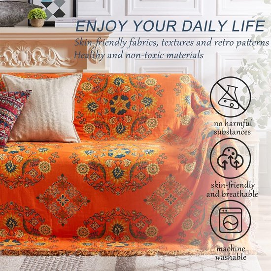 Couverture de canapé double face, couverture douillette vert et orange,  couvre-lit