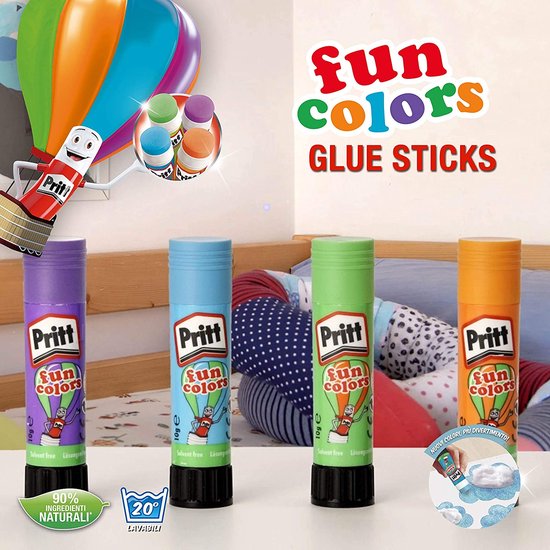 Pritt Fun Colors 4x10 g Blistercard | Pritt Lijmstick & Plakmiddel | School & Kantoor Lijmstift | Makkelijk & Milieuvriendelijk te gebruiken Lijmstift. - Pritt