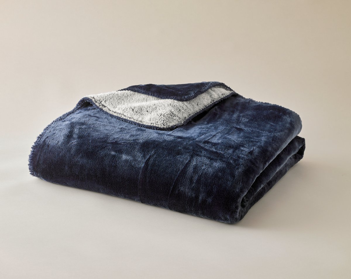Plaids Cocooning - fleece deken - plaid - Cosy Bicolore Blue - super zachte plaid - 150cm x 200 cm